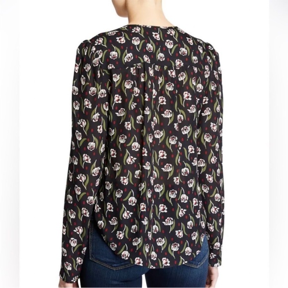 Veronica Beard Asheville Floral V-Neck Blouse - Black - Picture 2 of 6
